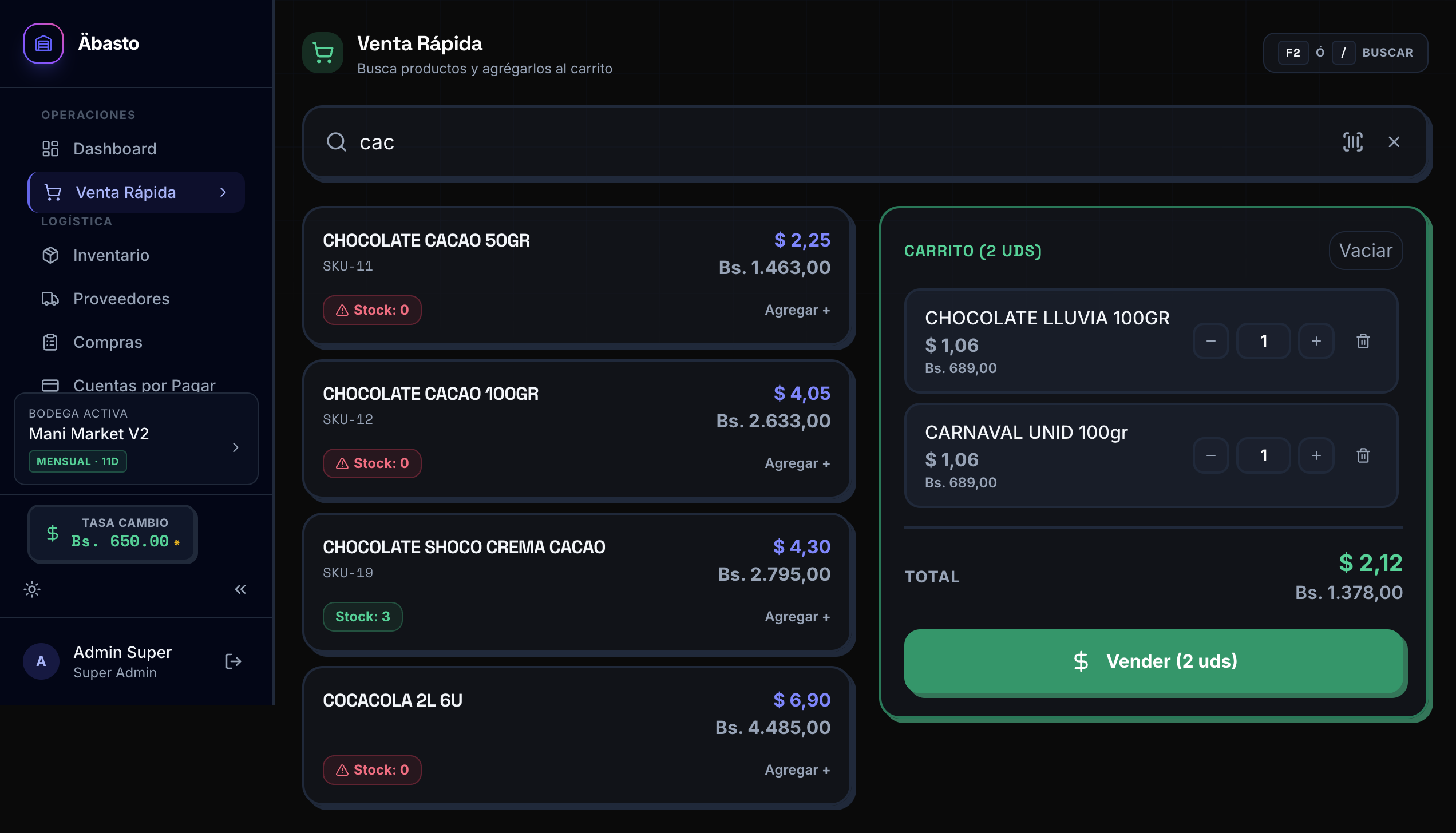 Pantalla de Venta Rápida